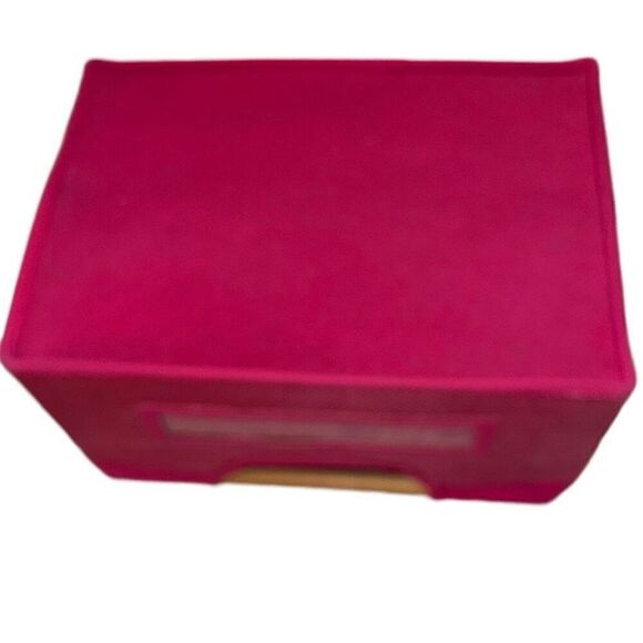 Pink Foldable Storage Bin With Wooden Carry Handles 13" x 9" - Picture 2 of 8